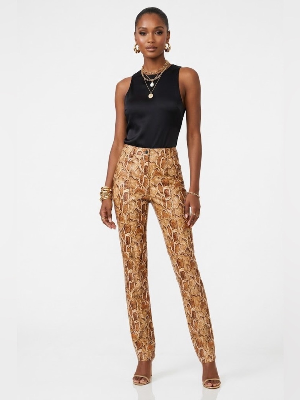 H:ours Evangeline Faux Leather High-Waisted Snake Print Pants